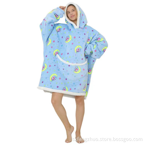Thick wearable cozy sherpa fleece oversized blanket hoodie